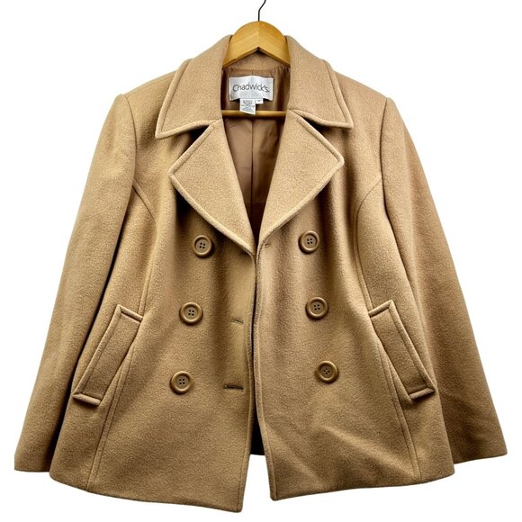 Chadwicks Wool Peacoat Womens 12P Tan Camel Double Breastd Jacket Timeless Style - Picture 5 of 8